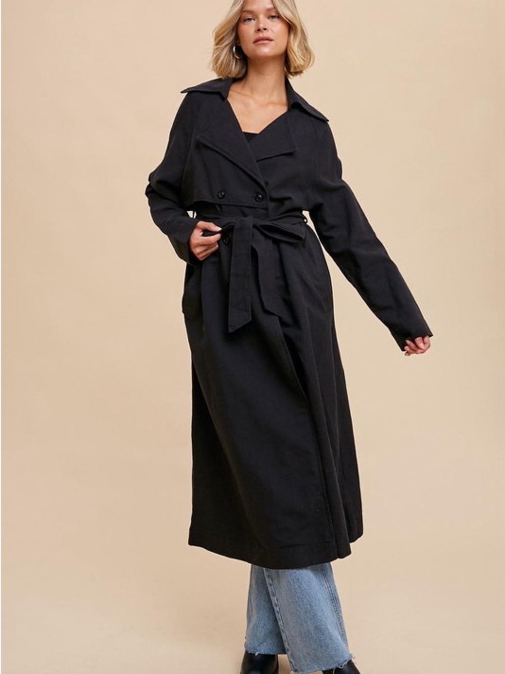 In Loom Trench coat jacket - black cotton linen blend - S/M M/L NWT **unisex